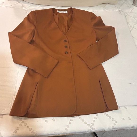 Vintage Alternatives by Tahari Silk Blend Collarless Jacket Blazer Brown Size 2 - Picture 6 of 14